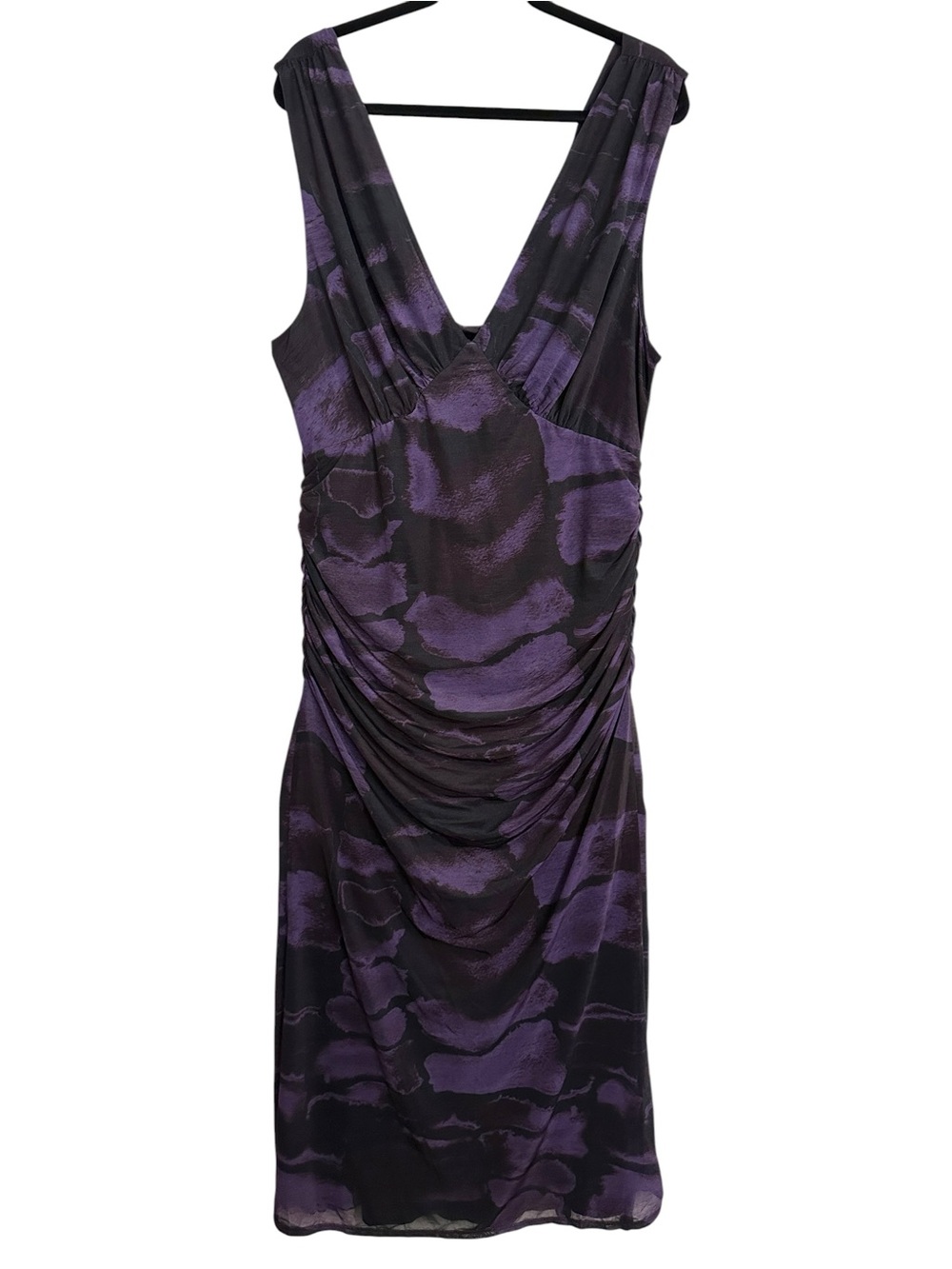 ASOS Curve Plunge Sheer Ruched Maxi Dress Cowl Back Purple Black Snake Print 18 - Picture 3 of 13
